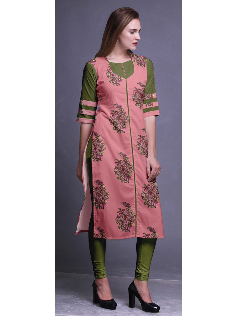 Bimba Rayon Slub Indian Printed Straight Kurta 3/4 Sleeve Tunic Dress For  Women - Walmart.com