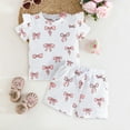 thumbnail image 2 of Sopiago Toddler Girl Clothes Baby Summer Outfits Cute Bow Ruffled Short Sleeve Shirt Ribbed Knit Tops Shorts Set for Girl Clothing 2-3 Years,White, 2 of 7