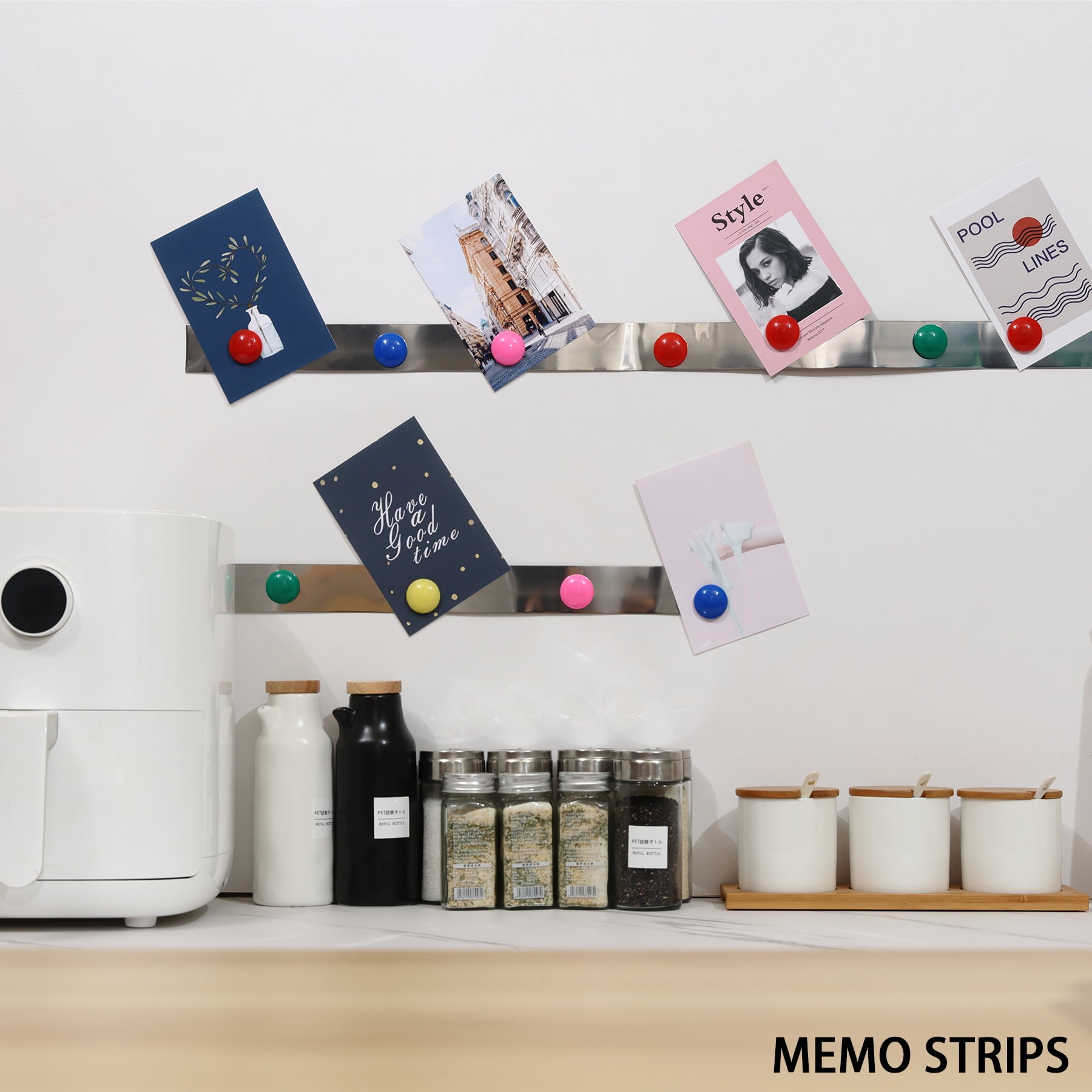 Gaahing Self-Adhesive Backing Metal Tape with 50 Pcs Magnets, Flexible Ferrous Memo Strips for Magnets, Bulletin Bar Board Office Home Use