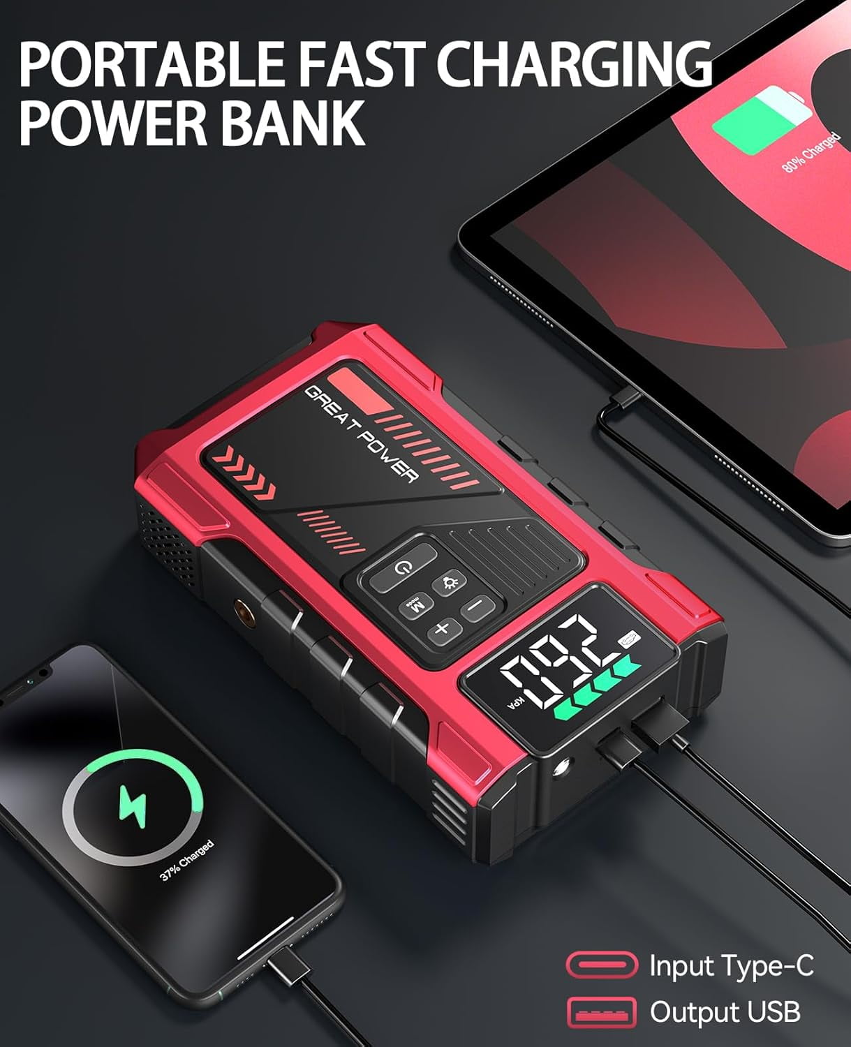 Pabulum 4500A Jump Starter with Air Compressor,12V Car Battery Booster & 150PSI Tire Inflator for 8.5L Gas/7.0L Diesel