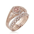 thumbnail image 3 of Antique Style Gorgeous Art deco 2.25 Carat Round Cut Morganite And Diamond Moissanite Unique Engagement Ring, Vintage Look Wedding Ring in 10k Solid Rose Gold, Promise Ring, Trio Rings Set, 3 of 3