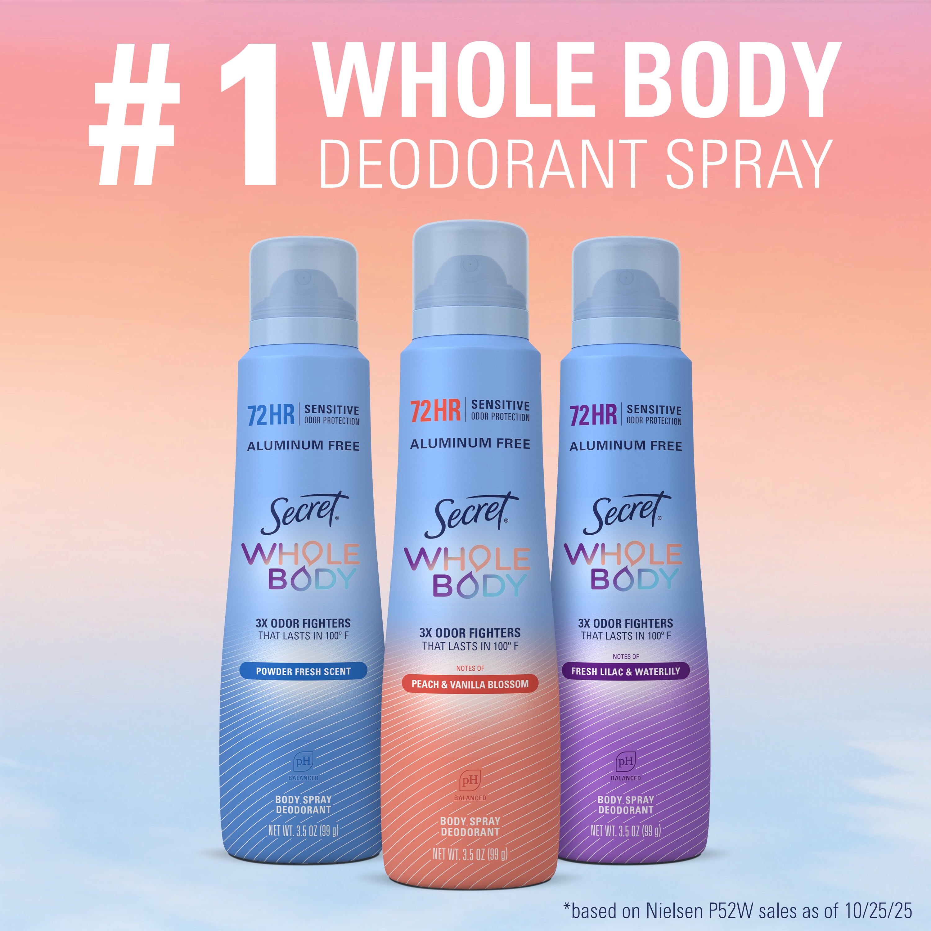 Secret Whole Body Deodorant Spray for Women, Powder Fresh Scent, Aluminum Free Deodorant, 72 HR Odor Protection, 3.5 oz