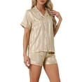 thumbnail image 4 of INSPIRE CHIC Women's Satin Button Down Short Sleeve Tops with Shorts Pajama Set XS Champagne, 4 of 6