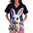thumbnail image 4 of Fgvctg Easter Scrubs for Women Casual Short Sleeve Cute Bunny Print Scrubs Tops Loose V Neck Working Shirt Scrub Workwear Nursing Uniform Medical T Shirts with Pocket Dark Blue XL, 4 of 5