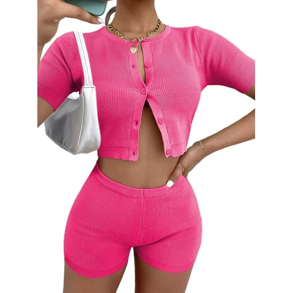 oco Hauts Dénudés des Années 80 pour Femmes Manches Courtes Blouse Décontractée Ample T-Shirt Rose Rouge Moyen