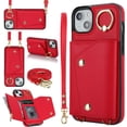 thumbnail image 2 of for iPhone 13 Case Wallet with Strap for Women,Crossbody Lanyard and Wristlet Strap,Zipper Pocket,Credit Card Holder,Ring Stand,RFID Blocking Phone Wallet Cases(6.1 inch,Red), 2 of 18