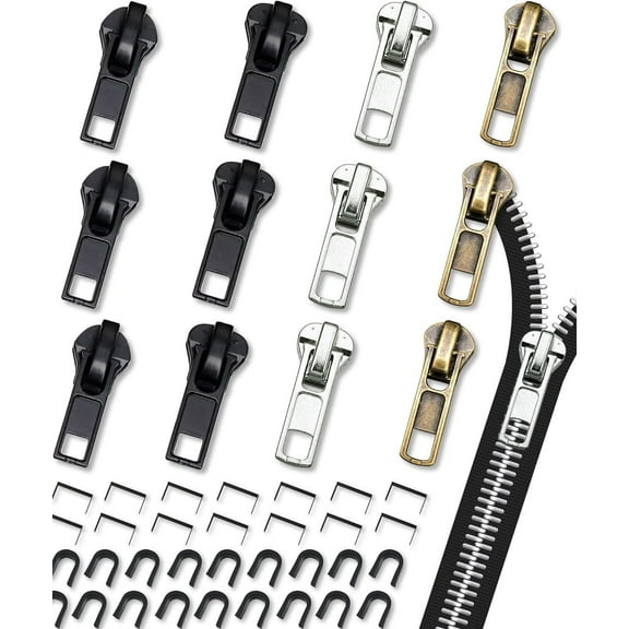 Zipper Repair Kit (52 Pcs), Universal #5 Zipper Replacement Slider Kit, Zipper Pull Replacement, Zipper Fix Repair Kit for Jackets, Coats, Boot, Backpack, Hoodie, Metal, Plastic & Nylon Coil Zippers