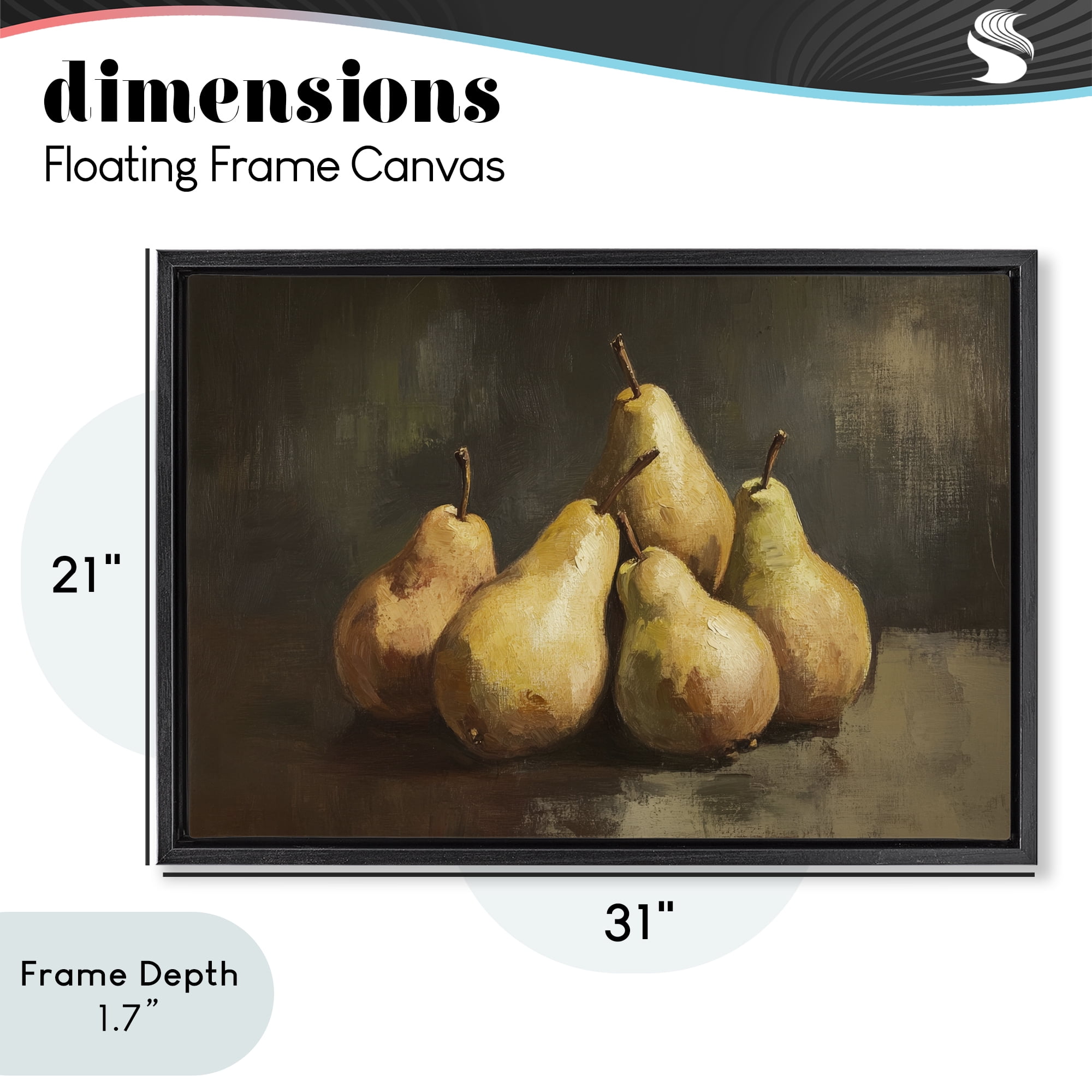 Stupell Industries Golden Pears Still Life Black Framed Floater Canvas Wall Art, design by Petal Prints Design