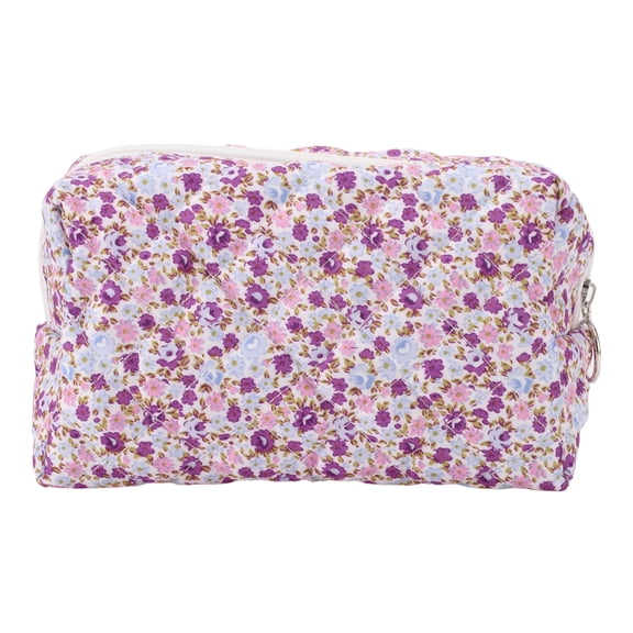 Unique Bargains 1Pc Women Portable Floral Quilting Cosmetic Bag for Travel Purple