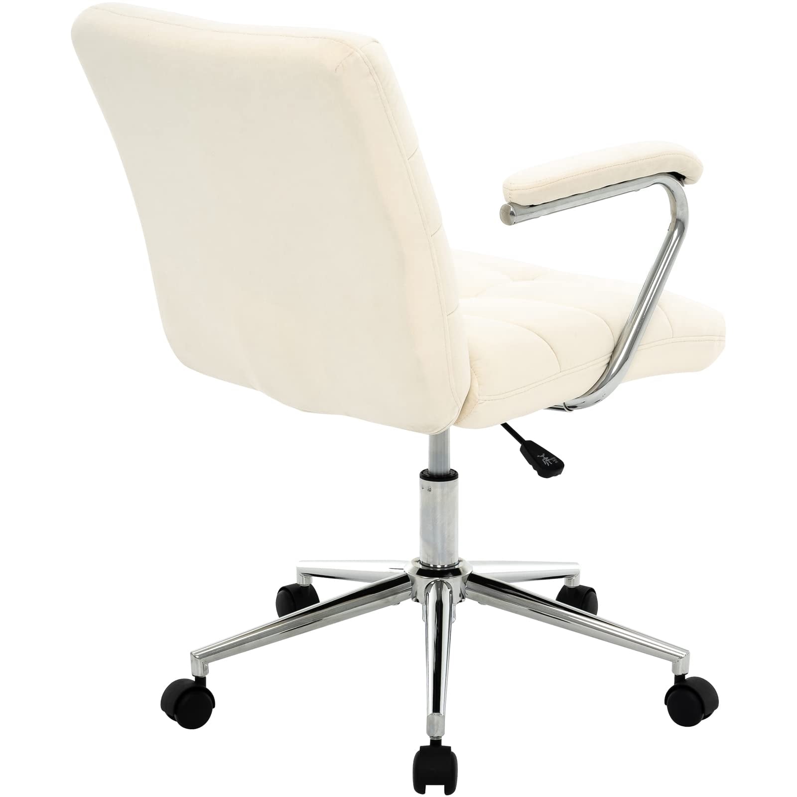Velvet Desk Chair with Arms, Adjustable Height Home Office Chair, Mid-Back Upholstered Vanity Chair with 360° Swivel and Wheels for Living Room or Study, Beige