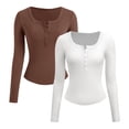 thumbnail image 1 of Timegard Womens Tops 2pc Ribbed Button Notched V Neck Blouse Fall Casual Slim Going out Tops Solid Color, 1 of 7