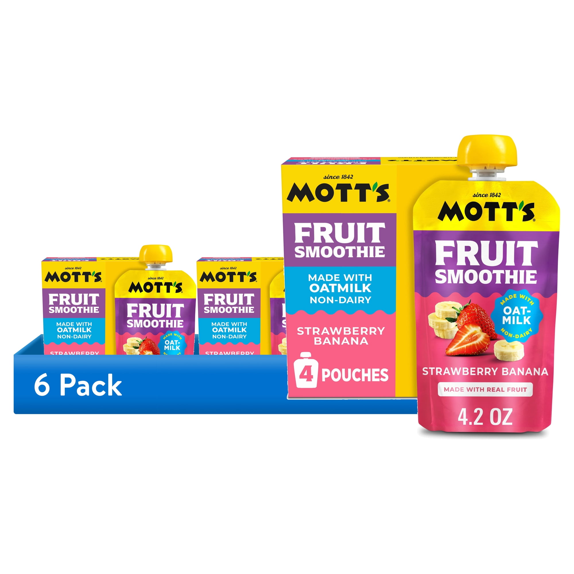 (6 pack) Mott’s Fruit Smoothie Strawberry Banana, 4.2 oz, 4 Pack Pouches