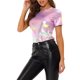 thumbnail image 4 of INSPIRE CHIC Camiseta de fiesta de manga corta con cuello redondo de metal brillante para mujeres S Rosa brillante, 4 of 6