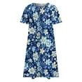 thumbnail image 5 of Sakmal Mid-Length Casual Dresses for Women Blue Crew Neck Basic Short Sleeve Floral Shift Dress, 5 of 5