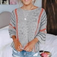 thumbnail image 2 of Htigea Womens Crewneck 3/4 Sleeve Sweaters Knitted Striped Pullover Tops Lightweight Soft Comfy Short Sweater Gray S, 2 of 6