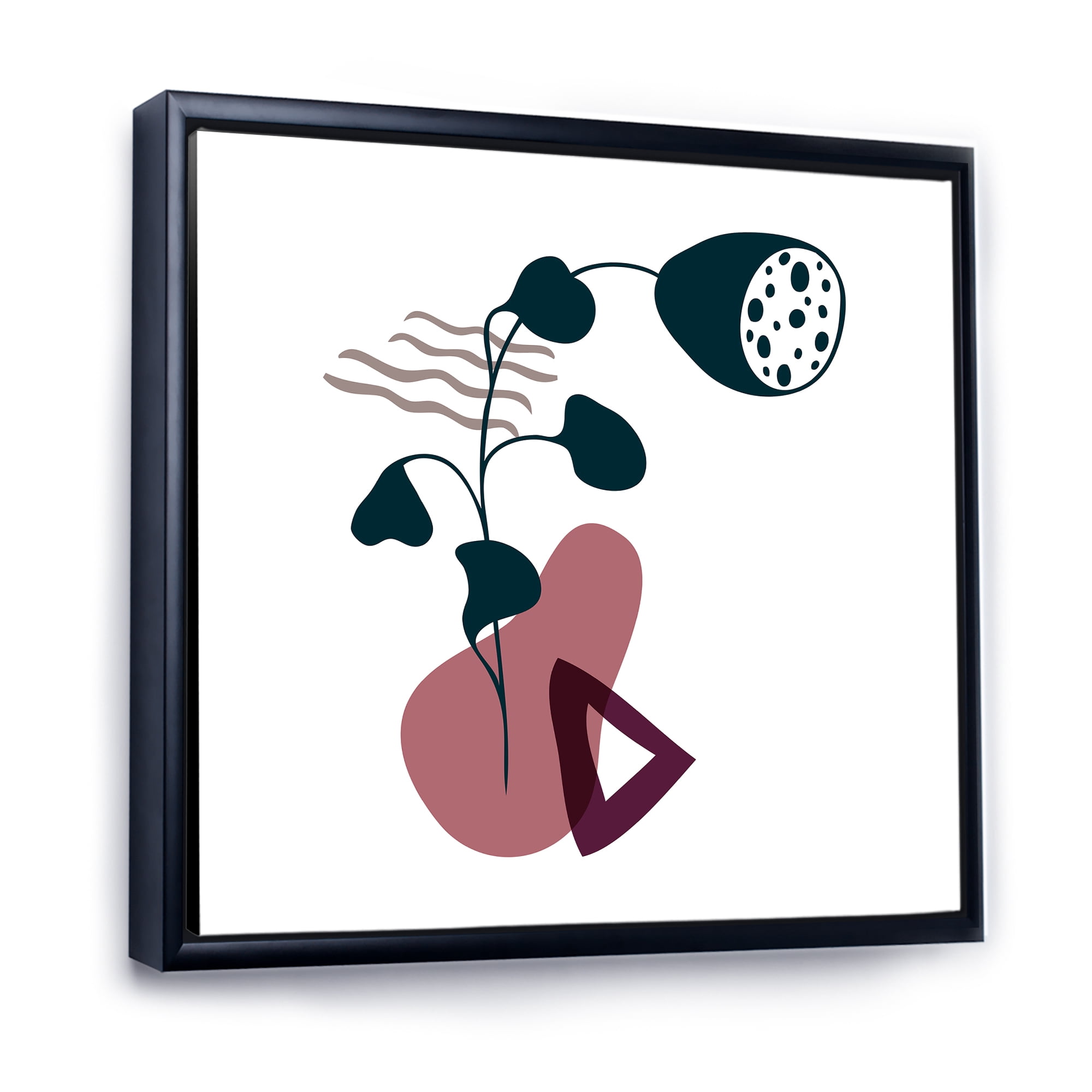 Designart 'Abstract Flowers Plants With Elementary Shapes V' Modern Framed Canvas Wall Art Print