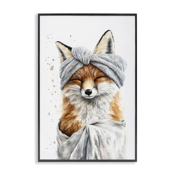 Stupell Industries Bathroom Fox Wrapped in Towel Black Framed Giclee Art, design by Tina LeCour