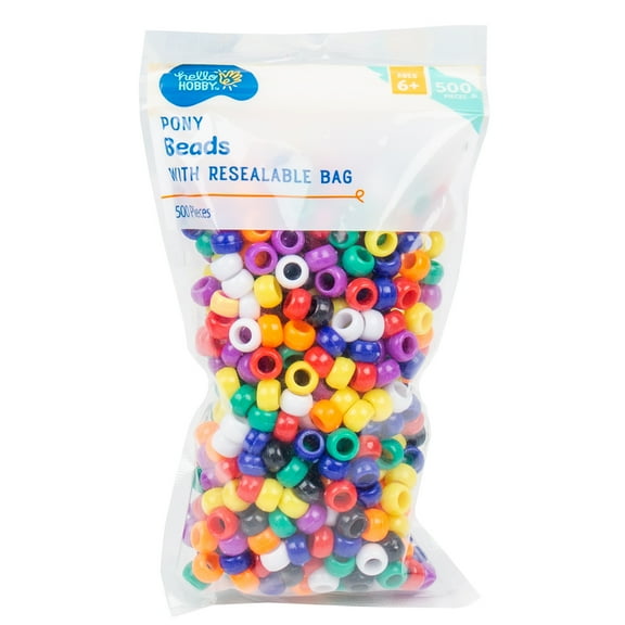 Hello Hobby Multicolor Pony Plastic Beads, 500-Pack, Boys and Girls, Child, Ages 6