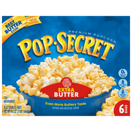 Pop Secret Microwave Popcorn, Extra Butter, 6 Pack Box, 19.2 Oz