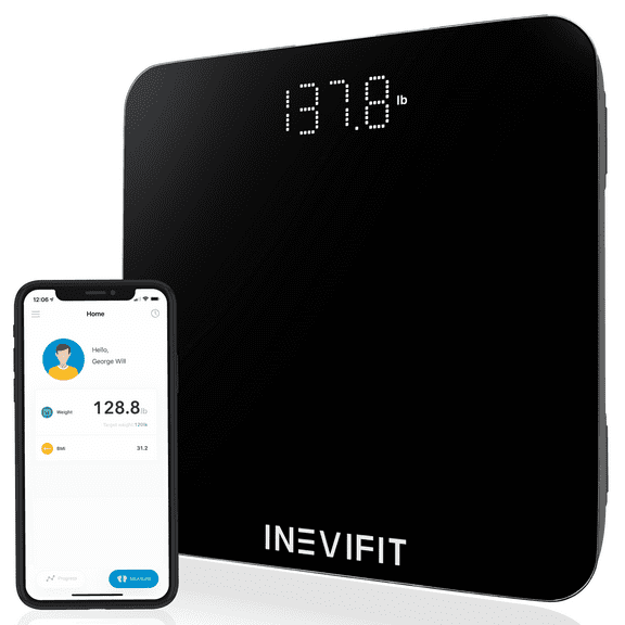 INEVIFIT Smart Premium Bathroom Scale with Bluetooth and Free Tracking INEVIFIT APP 11.8 x 11.8 inch - Black