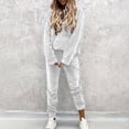 thumbnail image 2 of Women's Solid Velvet 2 Piece Tracksuit Hooded Long Sleeve Top and Jogger Pants Casual Outfit Set for Daily Wear, Party and Gathering S-3XL White, 2 of 8