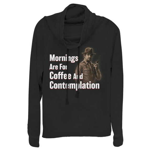 Netflix Junior's Stranger Things Hopper Coffee and Contemplation Cowl Neck Sweatshirt Black Small