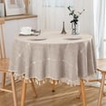 thumbnail image 2 of ICEANT 24 inch Linen Textured Tablecloth with Tassel, Round Grid Pattern Waterproof Wrinkle Free End Bedside Table Cover, Spill-Proof Table Cloth For Dining Room & Living Room, Coffee, 2 of 6