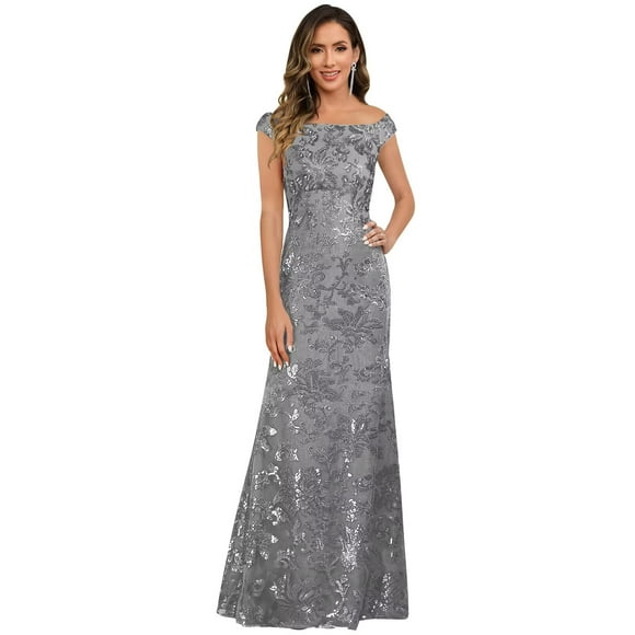 Vestido de lentejuelas para madre de la novia OFEYCHUN A Line, talla 10, gris