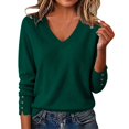 thumbnail image 3 of Knit Sweaters for Women, V Neck Long Sleeve Pullover Tops with Soft Fabric, Loose Casual Layering Blouse, Fall Winter Wear | VerBelle,Green S, 3 of 9