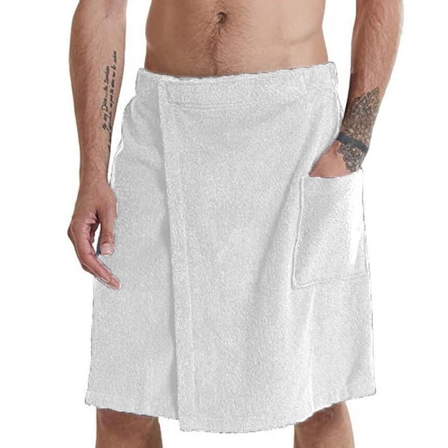 Toalla de baño y ducha Spa de algodón orgánico certificado con cierre ajustable, color blanco, talla pequeña y mediana