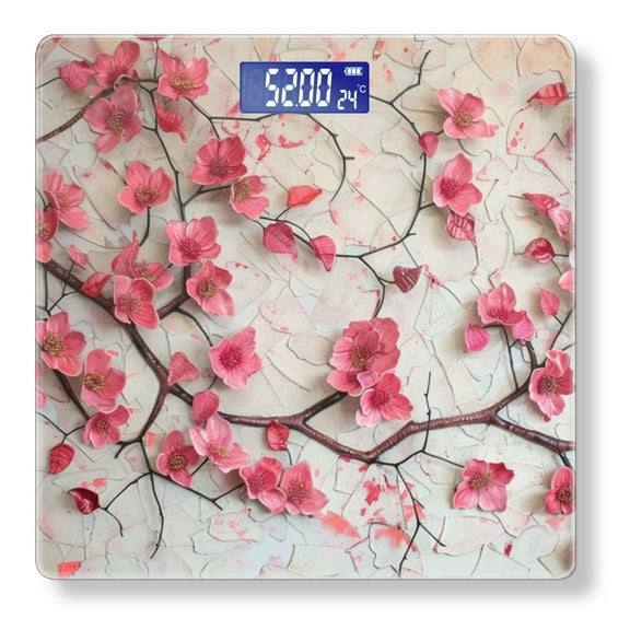 High Precision Body Weight Scale Smart Bathroom Scales with Large LCD Display(400lbs),Decorative for Bedroom-Cherry Blossoms In Full Bloom