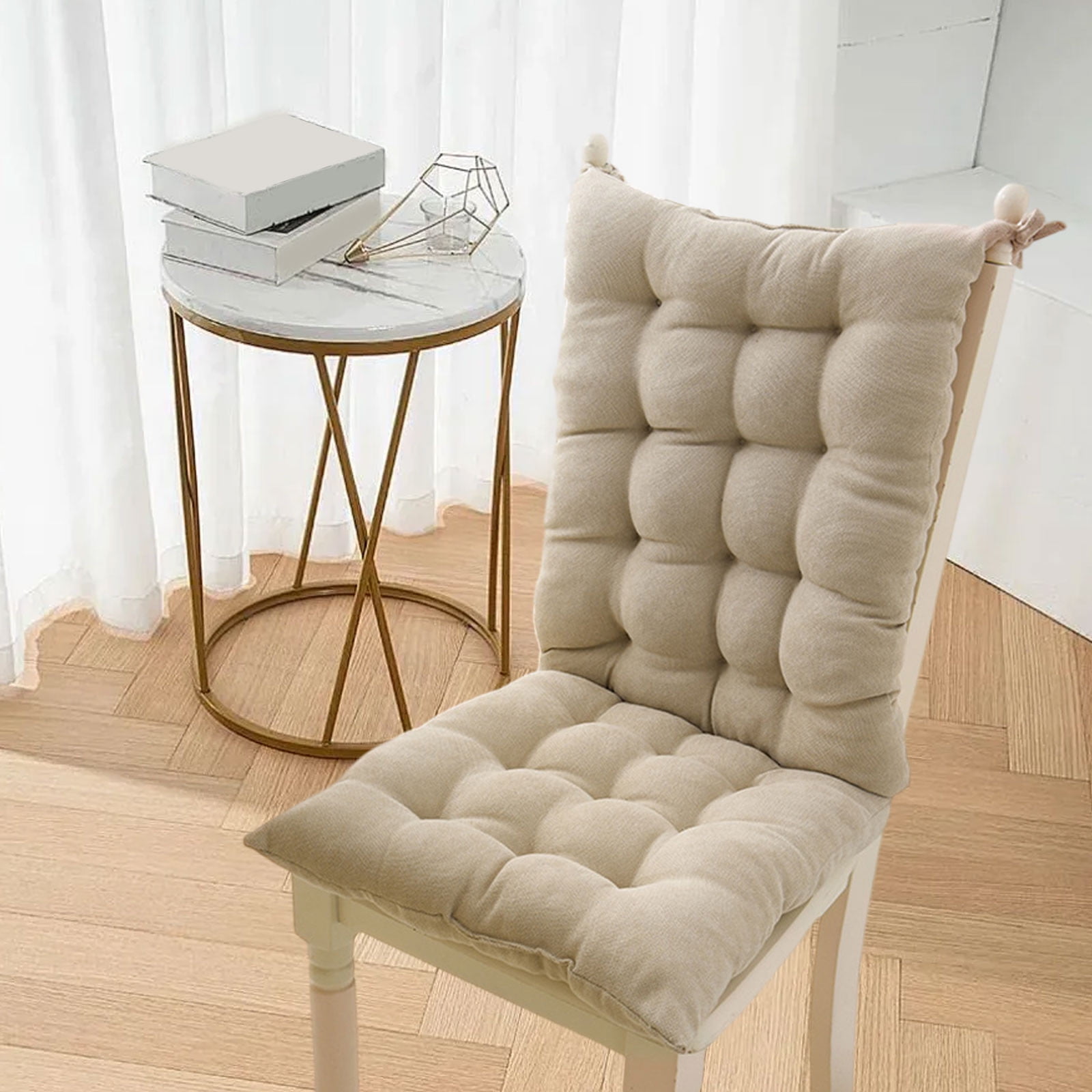 EazyTech One-Piece High Back Rocking Chair Cushion with Ties Tufted Seat Cushion for Outdoor Indoor Home Office Dining garden Patio Furniture Recliner Cushion Non-Slip Beige