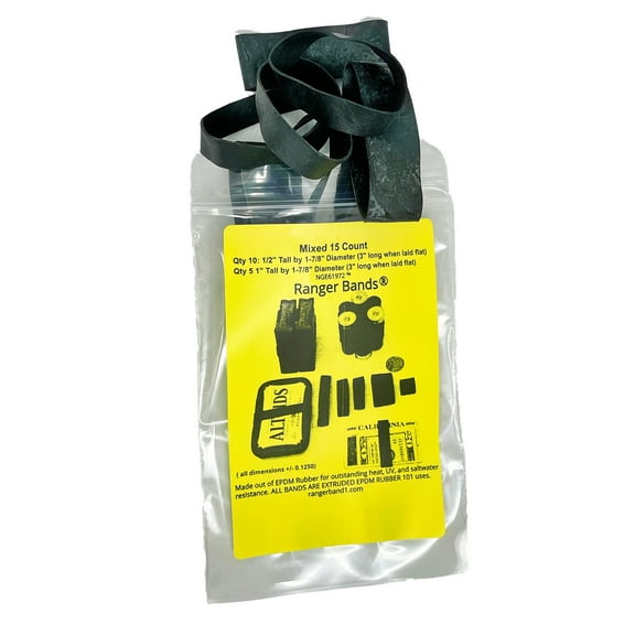 Ranger Bands® 15 LG EX Made in the USA from Black EPDM Rubber for Camping and Strapping Gear Made in the USA