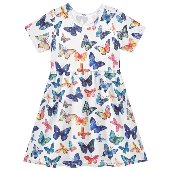 joogoo Butterflies Girls' Short Sleeve Dress Kids Dresses 5-6T