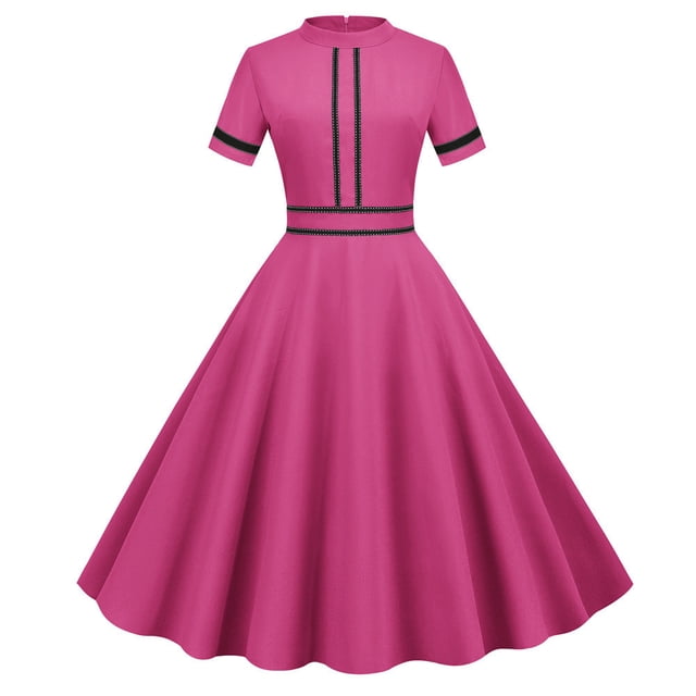 Jusqu'à 65 % de Réduction! Robes de Mode d'Été pour Femmes 2024 Grande Taille Modèle Explosion Couleur Vintage Manches Courtes Col Montant Ourlet de Fête Robes