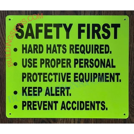 

Safety First -Hard Hats Required USE Proper PPE Sign (Aluminium Reflective Yellow Background 10X12 inch) (ref-2201)
