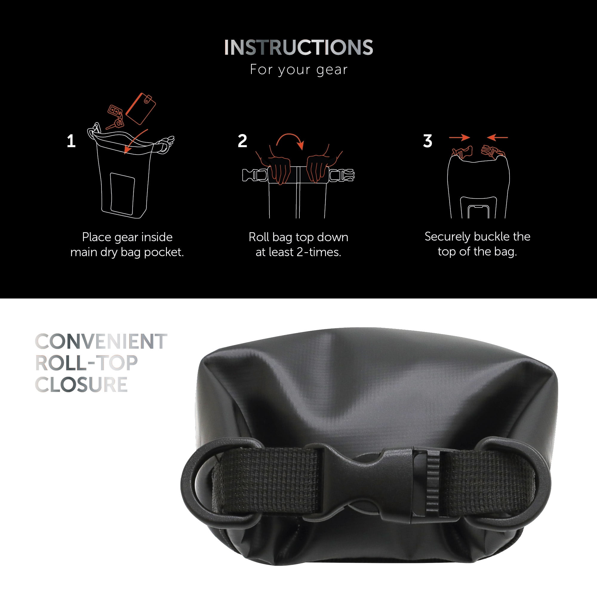 Body Glove Tidal Waterproof 2L Dry Bag - Black/Clear