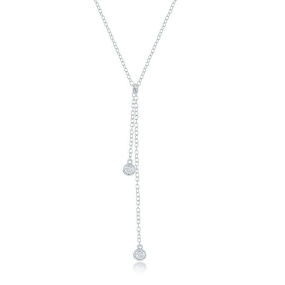 Sterling Silver Double Bezel-Set Cubic Zirconia Lariat Necklace