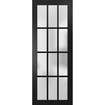 Slab Barn Door Panel Frosted Glass 12 Lites | Felicia 3312 Matte Black | Sturdy Finished Doors | Pocket Closet Sliding -42" x 96"