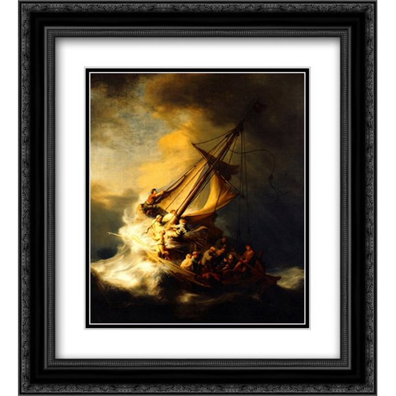 Storm on the Sea of Galilee 2x Matted 15x18 Black Ornate Framed Art Print by Rembrandt