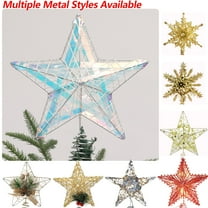 Dmlowu Star Christmas Tree Topper, Glitter Sparkle Star Xmas Tree Topper with Led Lights, Metal Hollowed Christmas Tree Toppers, 5x6" Plug In Christmas Tree Decorations for Home Office Holiday Party
