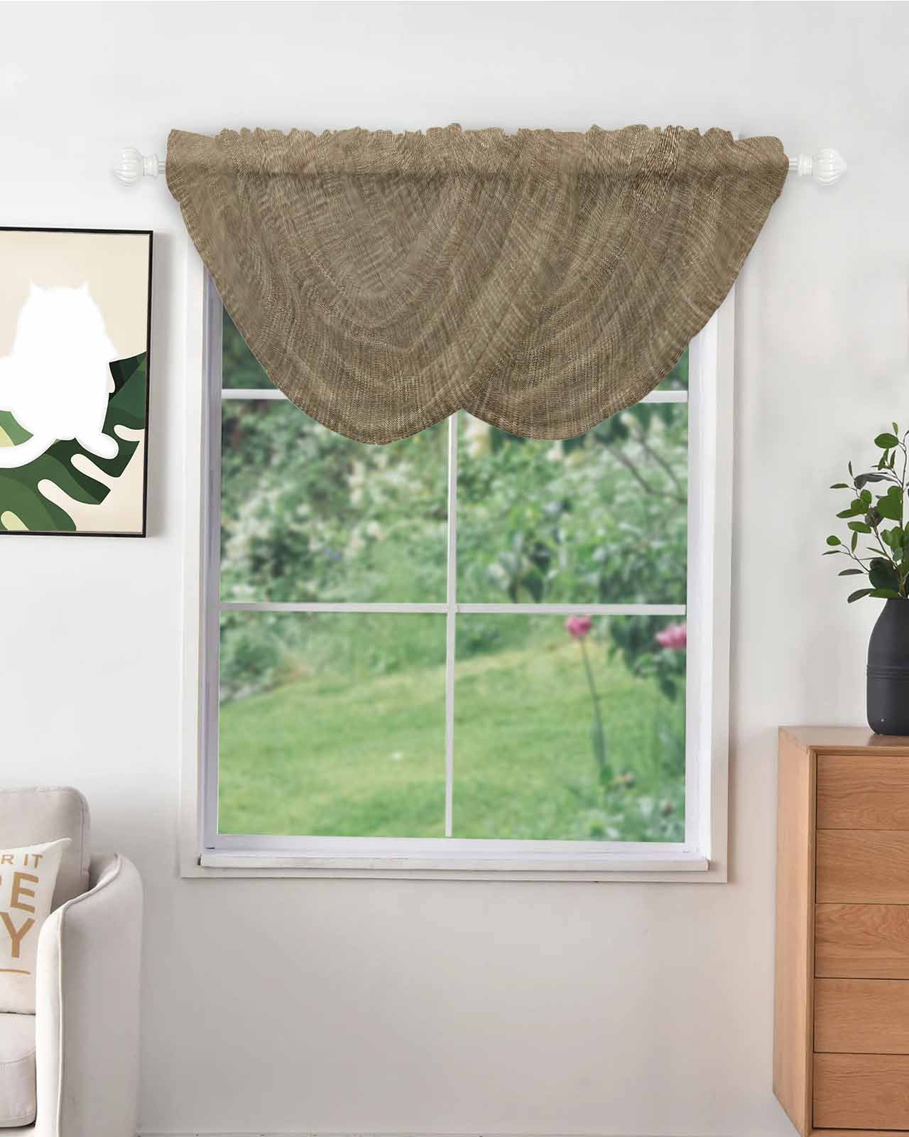 Brown Waterfall Valances for Windows, Farmhouse Burlap Solid Beige Color Modern Linen Texture Sheer Valance Curtains, Rod Pocket Elegant Swag Valances for Living Room Bedroom, 47.2"x38.5", 3 Panel