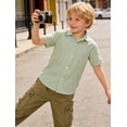 thumbnail image 3 of Aideaone Boys Button Down Shirts Short Sleeve Solid Striple Seersucker Shirt with Chest Pocket 5-14 Years, 3 of 7