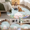 thumbnail image 5 of Easter Round Area Rug 3.3Ft Washable Circle Rugs for Dining Room Table, Country Bunny Feet Eggs Floral Green Wooden Plank Non-Slip Carpet Floor Mats Indoor Outdoor Carpet Runner Aesthetic Home Decor, 5 of 8