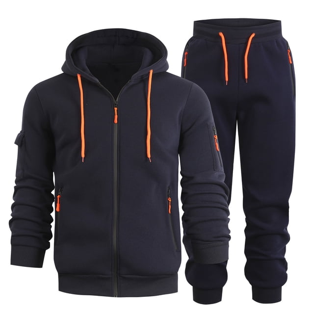 Zip Up Hoodie, 2 Piece Zip Hoodie Drawstring Waist Sweatpants Outfit, Men's Set