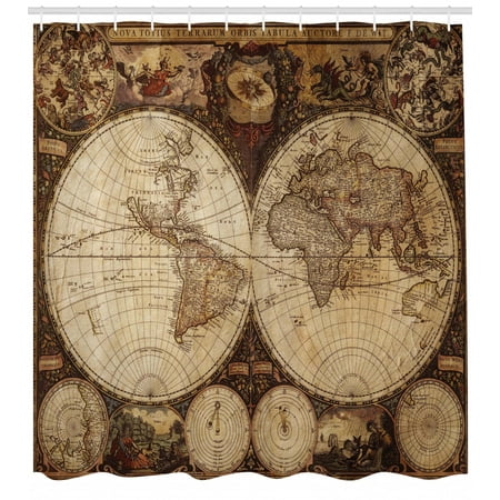 World Map Shower Curtain, Old World Map Drawn in 1720s Nostalgic Style Art Historical Atlas Vintage Design, Fabric Bathroom Set with Hooks, Multicolor, by (Best Bathroom Designs In The World)