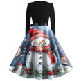 thumbnail image 4 of Christmas Print Flare Dress for Women Long Sleeve Dress with Round Neck, Festive Fall and Winter Dress for Parties and Daily Use, Comfortable Fit,Navy,2XL, 4 of 5