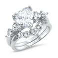 thumbnail image 3 of His Hers Sterling Silver CZ Heart Bridal Wedding Band Engagement Ring Set Him Titanium Her (6/13), 3 of 8