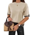 thumbnail image 1 of Jersey de punto Zeagoo 2025 de manga corta para mujer, color caqui claro, 1 of 6