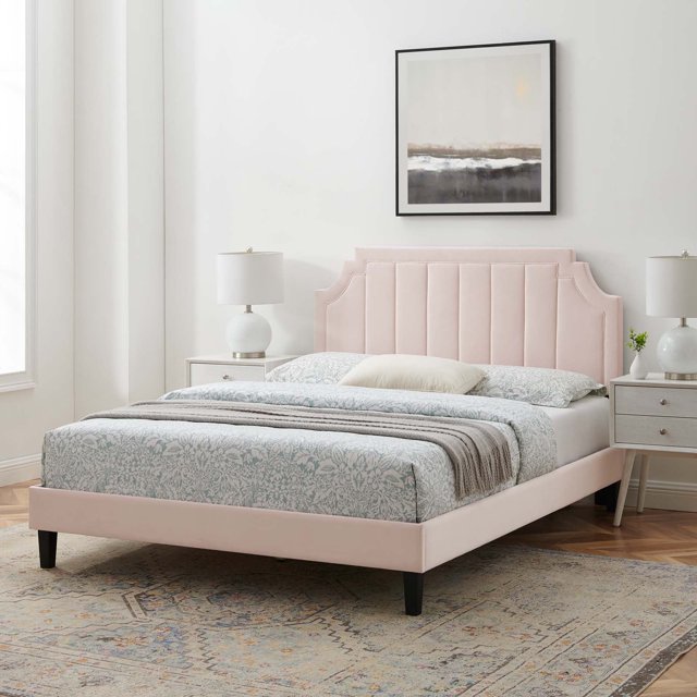 Modway Lit Plateforme Double en Velours de Performance Sienna, Rose